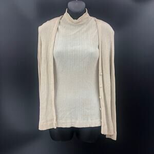 Adelaar 1960 2 piece Vintage Sleeveless Shirt Cardigan Silver Tan Set Womens 10
